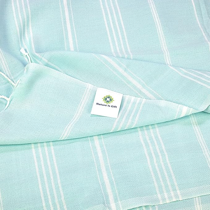 Beach Towel 100% Cotton Turkish Beach Towel Adult 38x70 Inch Pre-washed Absorbent Extra Large|Sand Free Quick Dry BathTowels|Lightweight Blanket|Travel Cruise Camping Spa Gym Yoga Towel|Fair Aqua