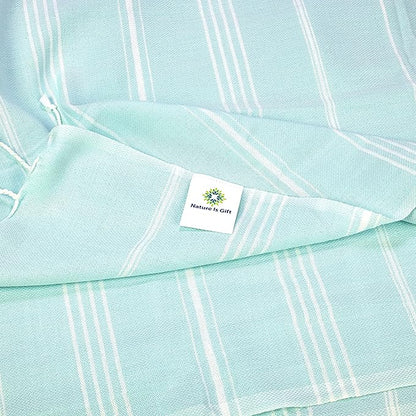 Beach Towel 100% Cotton Turkish Beach Towel Adult 38x70 Inch Pre-washed Absorbent Extra Large|Sand Free Quick Dry BathTowels|Lightweight Blanket|Travel Cruise Camping Spa Gym Yoga Towel|Fair Aqua