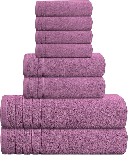 Tens Towels Pack of 8 Towels Set, 2 Extra Large Bath, 2 Hand, 4 Washcloths, 100% Cotton, Lighter Weight, Quicker to Dry, Super Absorbent, Perfect for Bathroom, Purple