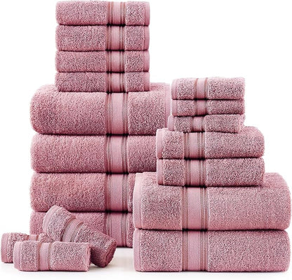 LANE LINEN Premium Bath Towel Set of 18 – 100% Cotton, 6 Bath, 6 Hand Towels & 6 Washcloths, Zero Twist, Ultra Soft & Durable, Quick-Dry, Ideal for Spa, Hotel & Everyday Use – Wishful Mauve