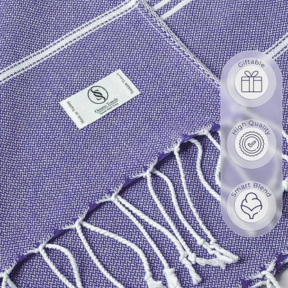 Turkish Beach Towel Compact & Soft Extra Large (39" x 71") - Quick Dry, Versatile and Functional as Yoga Mat, Picnic Blanket/Travel Blanket, Bath, Shower and Pool Towel - Purple
