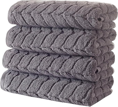 BAGNO MILANO Turkish Bath Towels, Soft Plush Jacquard Luxury Bath Towels, Quick Dry Towel Set (Grey, 4 Pcs Hand Towel Set)