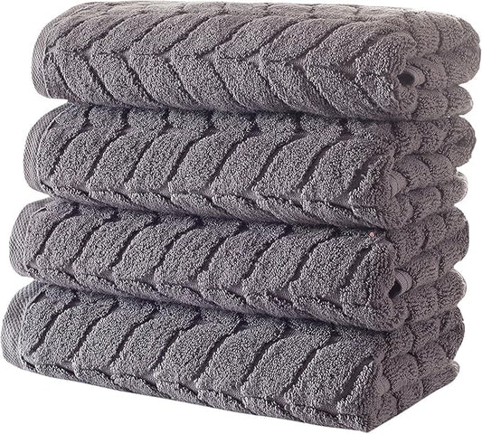 BAGNO MILANO Turkish Bath Towels, Soft Plush Jacquard Luxury Bath Towels, Quick Dry Towel Set (Grey, 4 Pcs Hand Towel Set)