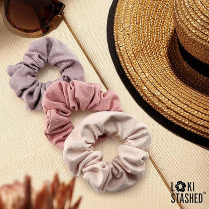 3-PACK Suede Hair Tie Scrunchies for VSCO Girls & Women, THE ORIGINAL HIDDEN POCKET SCRUNCHIE with Zipper Pocket Storage, Accessories, Small Items, Keys, Money (Pastel)
