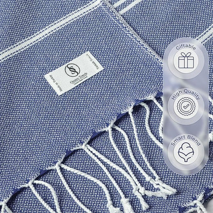 Turkish Beach Towel Compact & Lightweight Extra Large (39" x 71") - Quick Dry, Versatile and Functional as Picnic, Travel and Yoga Blanket, Pool, Shower, Cruise and Gym Towel - Royal Blue