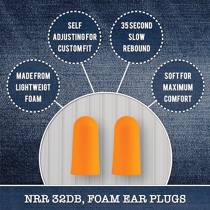 Foam Ear Plugs Dispenser Wall Mount - Bulk Refillable Ear Plugs 500 Pair - High Decibel Industrial Safety Sound Blocking Ear Plugs