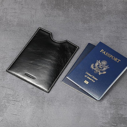 HISCOW Minimalist Passport Sleeve - Italian Calfskin (Antiqued Black)