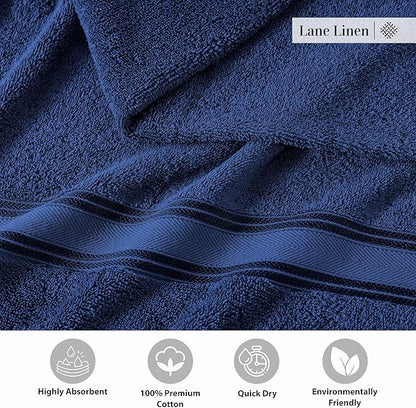 LANE LINEN 100% Cotton 4 Pack Bath Sheets Set (35"x66") - Zero Twist Cotton Extra Large Bath Towels Set - Quick Dry, Soft & Absorbent Oversized Towel Sets - Dorm Essentials for Boys - Navy Blue