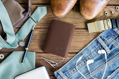 Stealth Mode Trifold Leather Wallet for Men with ID Holder and RFID Blocking (Brown)