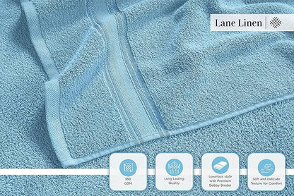 LANE LINEN Luxury Bath Towel Set - 6 Piece Set, 100% Cotton Bathroom Towel, Zero Twist, Quick Dry Shower Towels, Extra Soft Absorbent, 2 Bath, 2 Hand, 2 Wash Cloths - Blue