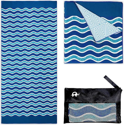Elite Trend Quick Dry Towel Large 63x31 Inch - Microfiber Beach Towel - Perfect for Beach, Travel, Swimming, Pool, Yoga, Hiking, Camping - Lightweight, Fast Drying, Compact for Adults (Blue Sea)