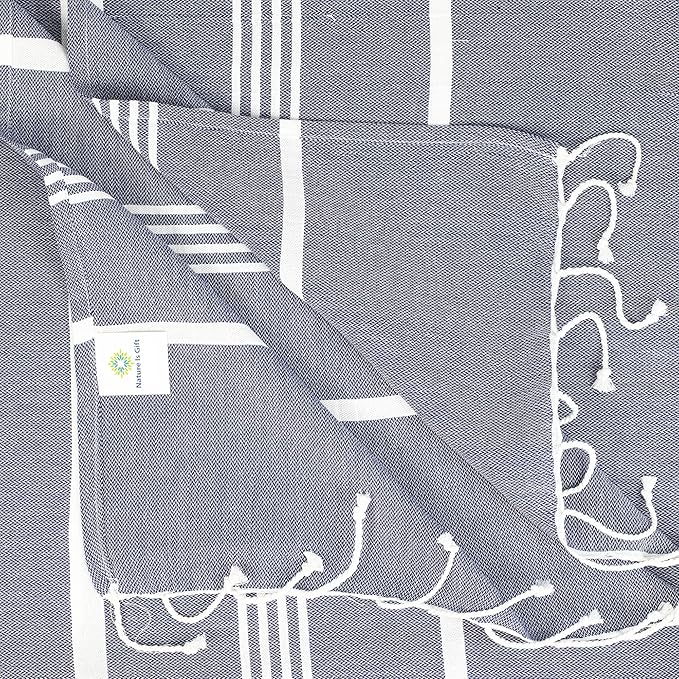 Beach Towel 100% Cotton Turkish Beach Towel Adult 38x70 Inch Pre-washed Absorbent Extra Large|Sand Free Quick Dry BathTowels|Lightweight Blanket|Travel Cruise Camping Spa Gym Yoga Towel|Blue Depths