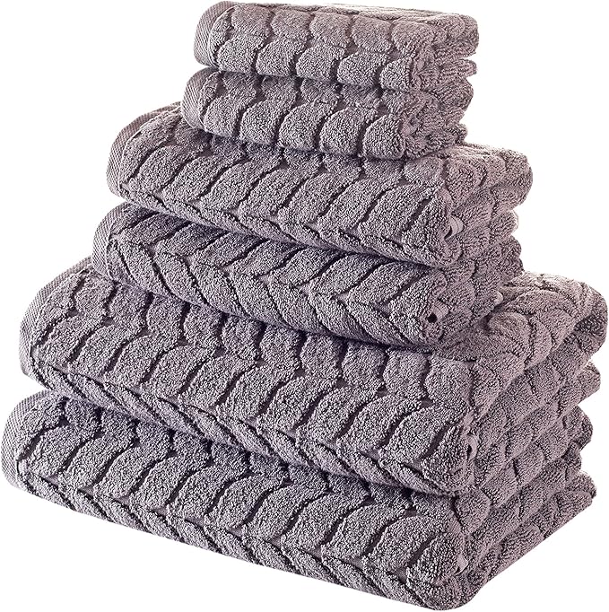 BAGNO MILANO Turkish Cotton Ultra-Soft Plush Absorbent Quick Dry Bathroom Towel Set, Made in Turkey (Gray, 6 pcs Towel Set)