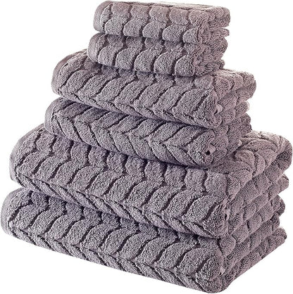 BAGNO MILANO Turkish Bath Towels, Soft Plush Jacquard Luxury Bath Towels, Quick Dry Towel Set (Grey, 6 pcs Towel Set)