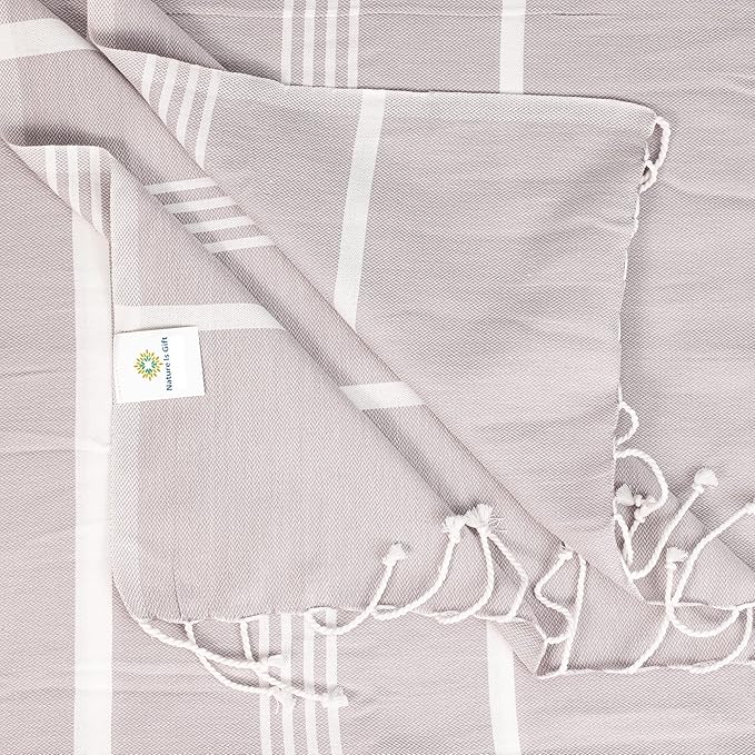 Beach Towel 100% Cotton Turkish Beach Towel Adult 38x70 Inch Pre-washed Absorbent Extra Large|Sand Free Quick Dry BathTowels|Lightweight Blanket|Travel Cruise Camping Spa Gym Yoga Sports Towel|Bark