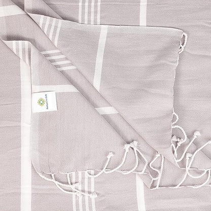 Beach Towel 100% Cotton Turkish Beach Towel Adult 38x70 Inch Pre-washed Absorbent Extra Large|Sand Free Quick Dry BathTowels|Lightweight Blanket|Travel Cruise Camping Spa Gym Yoga Sports Towel|Bark