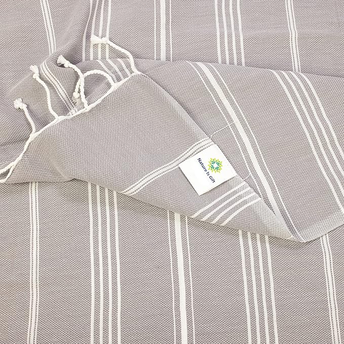 Beach Towel 100% Cotton Turkish Beach Towel Adult 38x70 Inch Pre-washed Absorbent Extra Large|Sand Free Quick Dry BathTowels|Lightweight Blanket|Travel Cruise Camping Spa Gym Yoga Towel|Dapple Grey