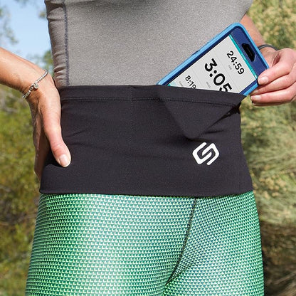 Sporteer VersaMax Running Belt, Travel Belt, Workout Waist Pack - Large Security Pockets Fit All Smartphones, Money, Passport, and Other Valuable Items (Black, Large)