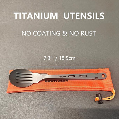 Titanium Fork Spoon Knife Set - Camping Tongs | Ultralight Backpacking Utensils, Travel Cutlery Set, Heat-Resistant & Rustproof, Hiking Survival Gear ((Fork+ Spoon)* 2)
