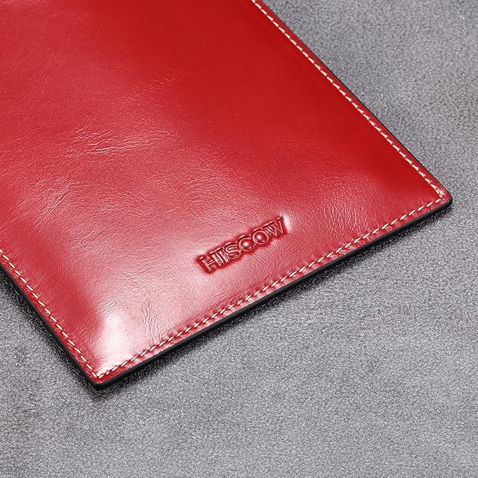 HISCOW Minimalist Passport Sleeve - Italian Calfskin (Antiqued Red)
