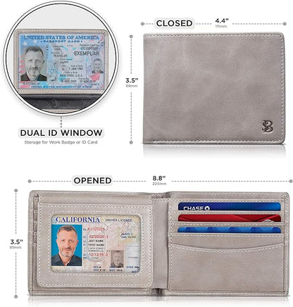SERMAN BRANDS 2 ID Window Wallet for Men RFID Blocking Leather, Bifold Top Flip, Extra Capacity Travel Wallet