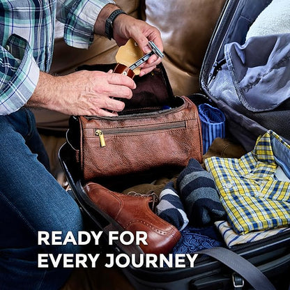 Mens Toiletry Bag with Razor Case Included – Reinforced Stitching, Padded Panels, Holds Shape Trip After Trip, Ideal for Tight Hotel Sinks with Hook, Built for Men Who Travel Hard – DARK BROWN