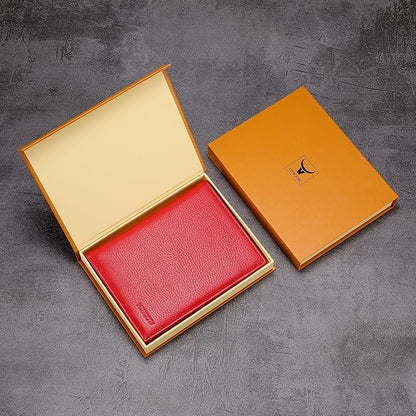 HISCOW Italian Leather Passport Holder for Travel - RFID Blocking Wallet Cover with Secure Organizer for Men & Women, US & Foreign Trips, Red