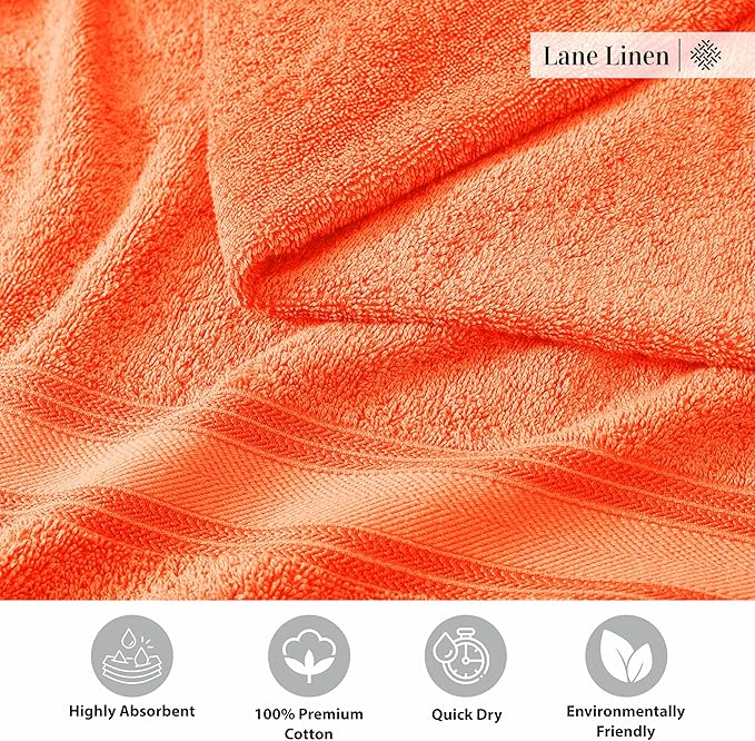 Lane Linen 100% Cotton 4 Pack Bath Towels (30"x60") - Zero Twist, Mercerized Cotton Towels Set for Bathroom - Quick Dry, Soft & Absorbent Large Bath Towel Set - Salon, Spa & Hotel Quality - Tiger Lily