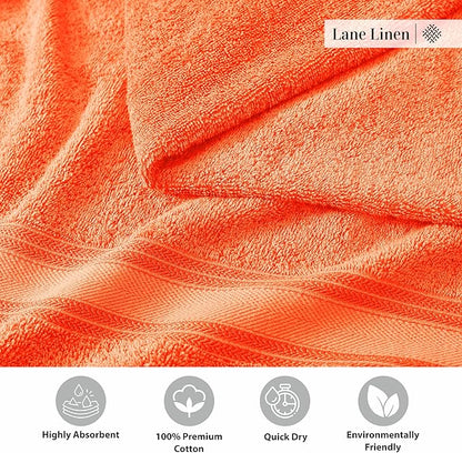 Lane Linen 100% Cotton 4 Pack Bath Towels (30"x60") - Zero Twist, Mercerized Cotton Towels Set for Bathroom - Quick Dry, Soft & Absorbent Large Bath Towel Set - Salon, Spa & Hotel Quality - Tiger Lily