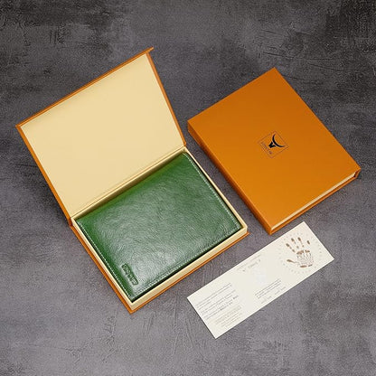 HISCOW Italian Leather Passport Holder for Travel - RFID Blocking Wallet Cover with Secure Organizer for Men & Women, US & Foreign Trips, Green Vegetable-Tanned Leather