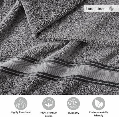 LANE LINEN 100% Cotton 4 Pack Bath Towels Set (30"x60") - Zero Twist, Large Cotton Towels for Bathroom - Quick Dry, Soft & Absorbent Bath Towel Set - Remains Soft After Multiple Washes - Cool Grey