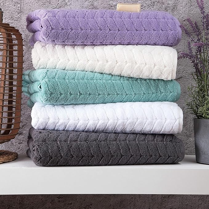 BAGNO MILANO Turkish Bath Towels, Soft Plush Jacquard Luxury Bath Towels, Quick Dry Towel Set (Lavender, 4 Pcs Hand Towel Set)