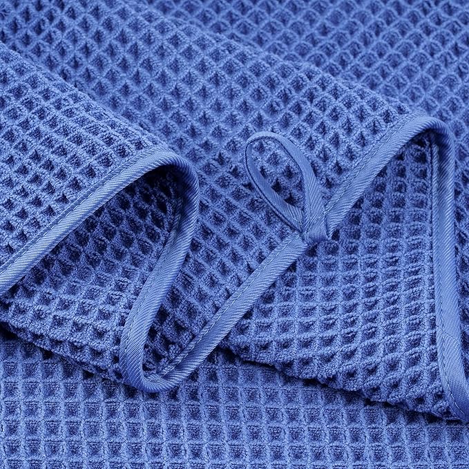 POLYTE Microfiber Oversize Quick Dry Lint Free Bath Towel, 60 x 30 in, 4 Pack (Waffle Weave)