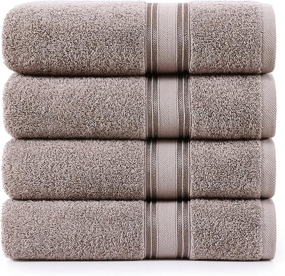 LANE LINEN 100% Cotton Bath Towels Set of 4 (28"x54") - Zero Twist, Mercerized Cotton Bathroom Towel Set - Quick Dry, Very Soft & Absorbent Large Bath Towels - Mininmal Lint After 3 Washes - Platinum