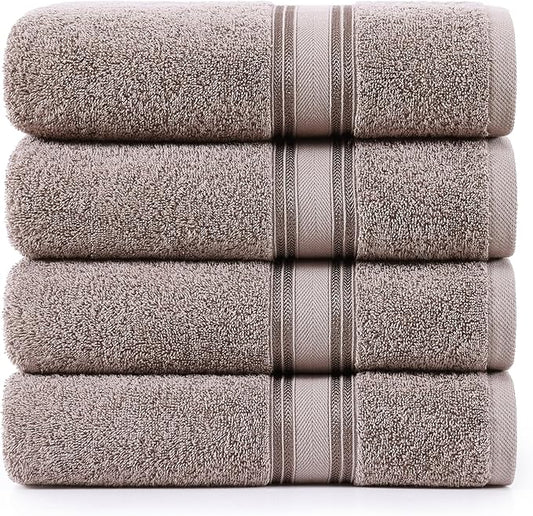 LANE LINEN 100% Cotton Bath Towels Set of 4 (28"x54") - Zero Twist, Mercerized Cotton Bathroom Towel Set - Quick Dry, Very Soft & Absorbent Large Bath Towels - Mininmal Lint After 3 Washes - Platinum