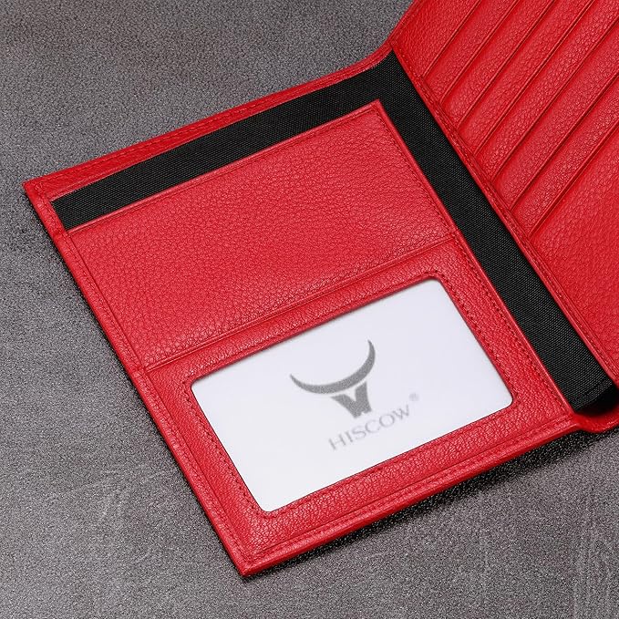 HISCOW Italian Leather Passport Holder for Travel - RFID Blocking Wallet Cover with Secure Organizer for Men & Women, US & Foreign Trips, Red