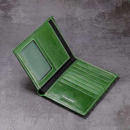 HISCOW Italian Leather Passport Holder for Travel - RFID Blocking Wallet Cover with Secure Organizer for Men & Women, US & Foreign Trips, Green Vegetable-Tanned Leather