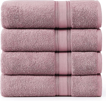 LANE LINEN 100% Cotton Large Bath Towels Set of 4 (28"x54") - Zero Twist, Mercerized Cotton Bathroom Towel 4 Pack - Quick Dry, Soft & Absorbent Large Towels Set - Oeko Tex Certified - Wishful Mauve