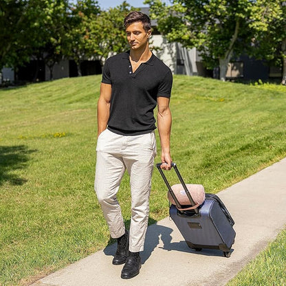 BlueHills Travel Blanket Pillow Rolled Premium Soft Plush Airplane Throw Traveling Gifts Compact in a Bag 70 X 48 inches Long Plane Flight Portable Lightweight Pink R02