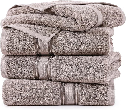 LANE LINEN 100% Cotton Bath Towels Set of 4 (28"x54") - Zero Twist, Mercerized Cotton Bathroom Towel Set - Quick Dry, Very Soft & Absorbent Large Bath Towels - Mininmal Lint After 3 Washes - Platinum