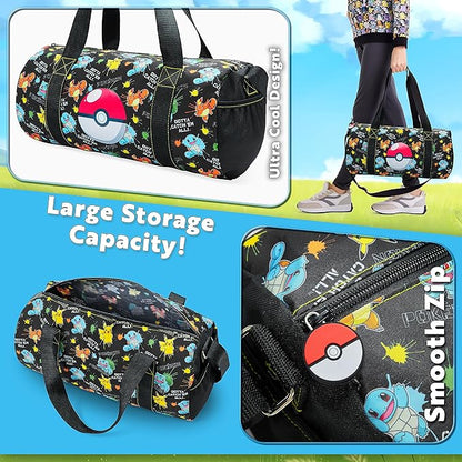 Pokemon Duffel Bag for Kids Boys Anime Pikachu Carryall Duffle Bag with Adjustable Strap for Travel Sports Gear Equipment Organizer Gifts for Kids