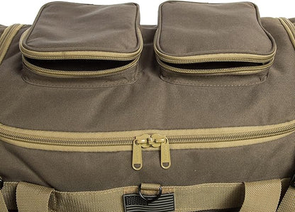 K-Cliffs Tactical Range Duffel Heavy Duty Large Gear Duffle Durable Quality Travel Sports Gym Equipment Bag Military Molle with Lockable Zippers with US Flag Patch 33 Inch Khaki