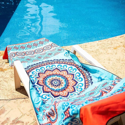 Elite Trend Microfiber Beach Towel for Adults with Bag - Extra Large 78x35 Inch Lightweight Sand Free Quick Dry Towel for Travel, Swimming, Yoga, Camping (Mandala Coral)