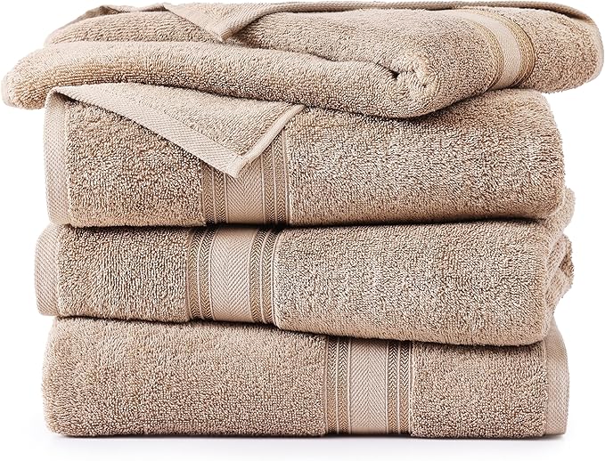LANE LINEN 100% Cotton Bath Towels Set of 4 (28"x54") - Zero Twist, Cotton Bathroom Towel Sets - Quick Dry, Highly Soft & Absorbent Large Shower Towels for Bathroom - Sustainabaly Produced - Taupe