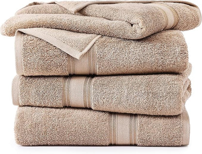 LANE LINEN 100% Cotton Bath Towels Set of 4 (28"x54") - Zero Twist, Cotton Bathroom Towel Sets - Quick Dry, Highly Soft & Absorbent Large Shower Towels for Bathroom - Sustainabaly Produced - Taupe