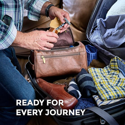 MINARAI Mens Toiletry Bag with Razor Case Included – Reinforced Stitching, Padded Panels, Holds Shape Trip After Trip, Ideal for Tight Hotel Sinks with Hook, Built for Men Who Travel Hard – BROWN