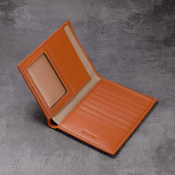 HISCOW Italian Leather Passport Holder for Travel - RFID Blocking Wallet Cover with Secure Organizer for Men & Women, US & Foreign Trips, Tan