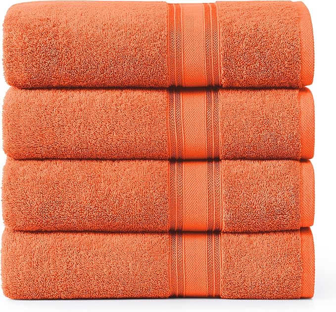 Lane Linen 100% Cotton 4 Pack Bath Towels (30"x60") - Zero Twist, Mercerized Cotton Towels Set for Bathroom - Quick Dry, Soft & Absorbent Large Bath Towel Set - Salon, Spa & Hotel Quality - Tiger Lily
