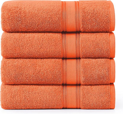 LANE LINEN Extra Large Bath Towels - Zero Twist 100% Cotton Bath Sheets, Large Towels for Bathroom, Quick Dry Bath Sheet Set, Super Soft Shower Towels, Absorbent Bathroom Towels Set of 4- Tiger Lily