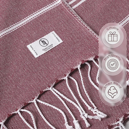 Turkish Beach Towel Lightweight & Striped Extra Large (39" x 71") - Quick Dry, Versatile and Functional as Bath, Yoga Mat, Gym Towel, Travel Blanket, Picnic Blanket - Burgundy